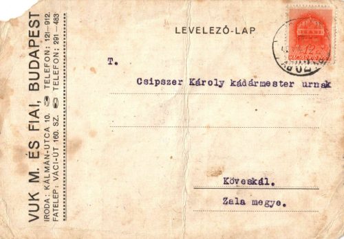Vuk M. és Fiai Budapest levelezőlap
